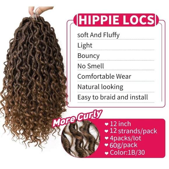 Goddess Locs Crochet Hair 12in Pre-Looped River Locs 4-Pack (1B/30) - Picture 4 of 9